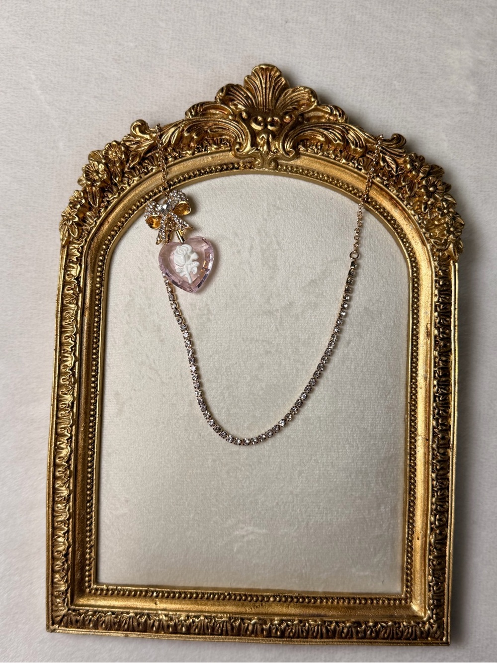 Betsey Johnson Pink Heart Rose Bow Rhinestone Pendant Necklace NWT